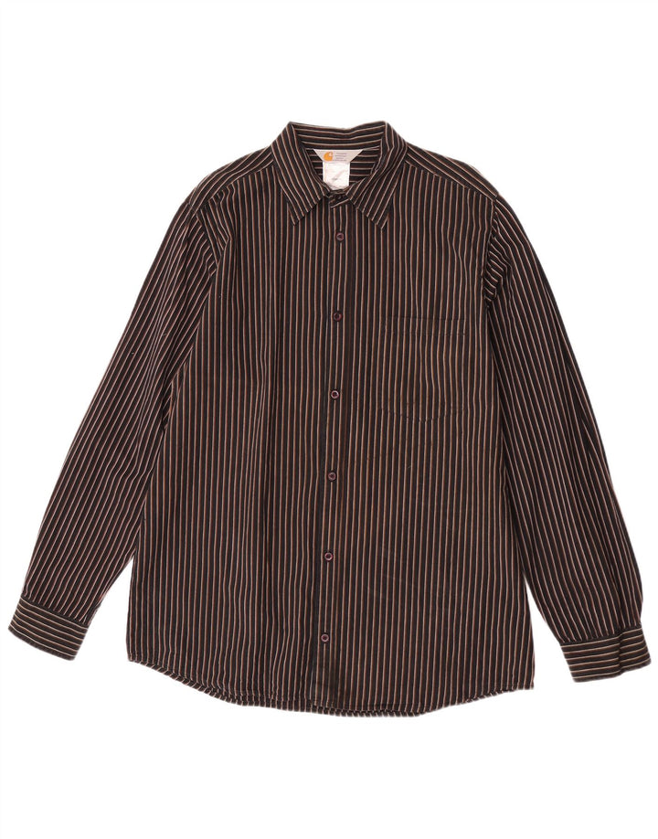 Camisa masculina Carhartt grande algodão listrado marrom
