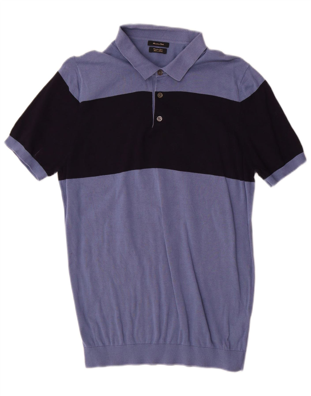 Suéter masculino Massimo Dutti com gola polo e bloco colorido azul médio