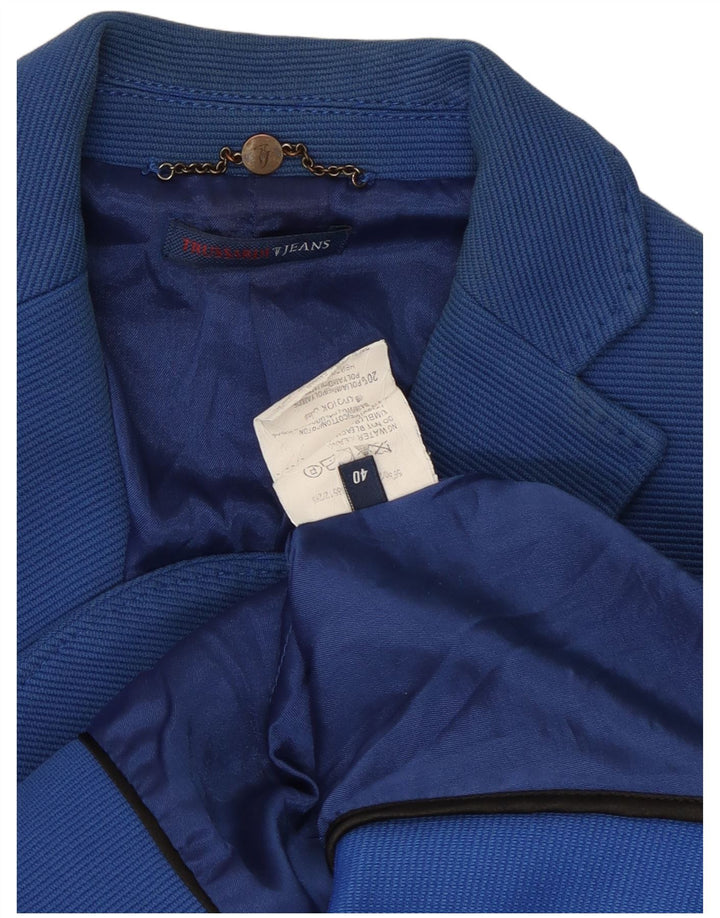 Jaqueta blazer feminina Trussardi com 3 botões IT 40 algodão azul pequeno