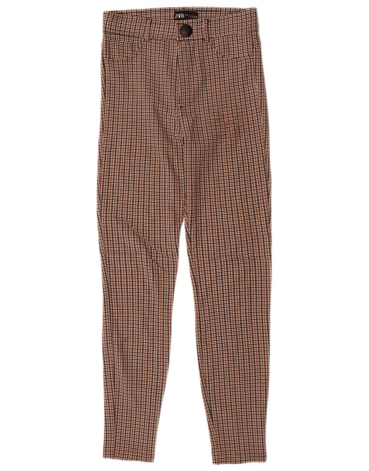 Zara Calça feminina casual slim médio W28 L28 marrom houndstooth