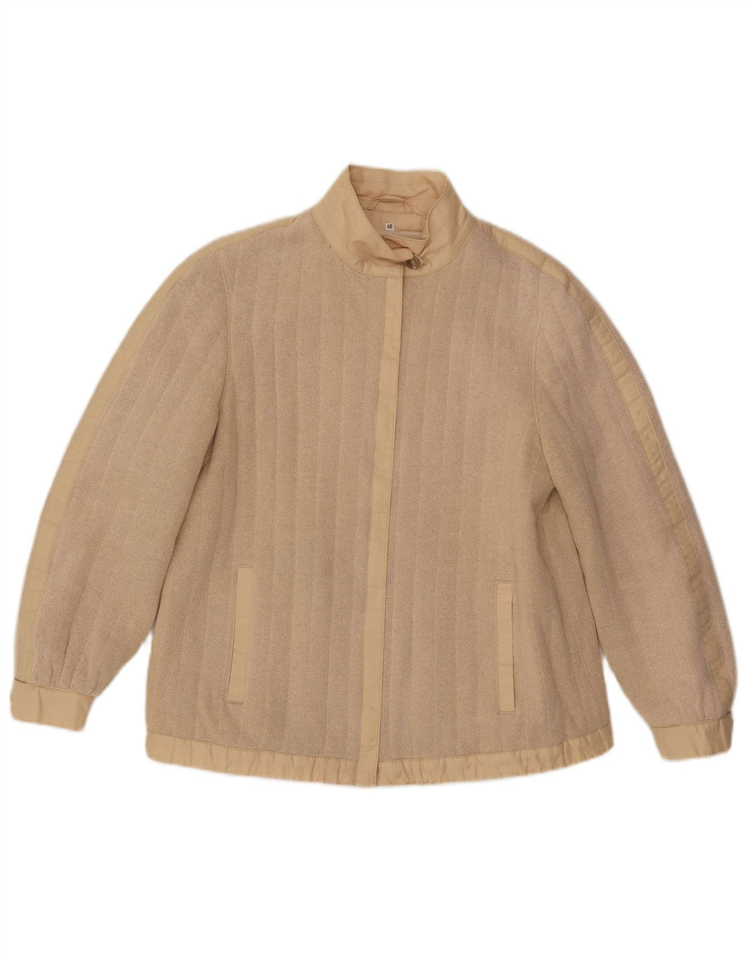 Jaqueta bomber de malha feminina vintage EU 40 médio bege