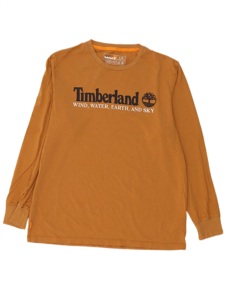 Timberland Mens Regular Fit Graphic Top Manga Longa Grande Algodão Marrom
