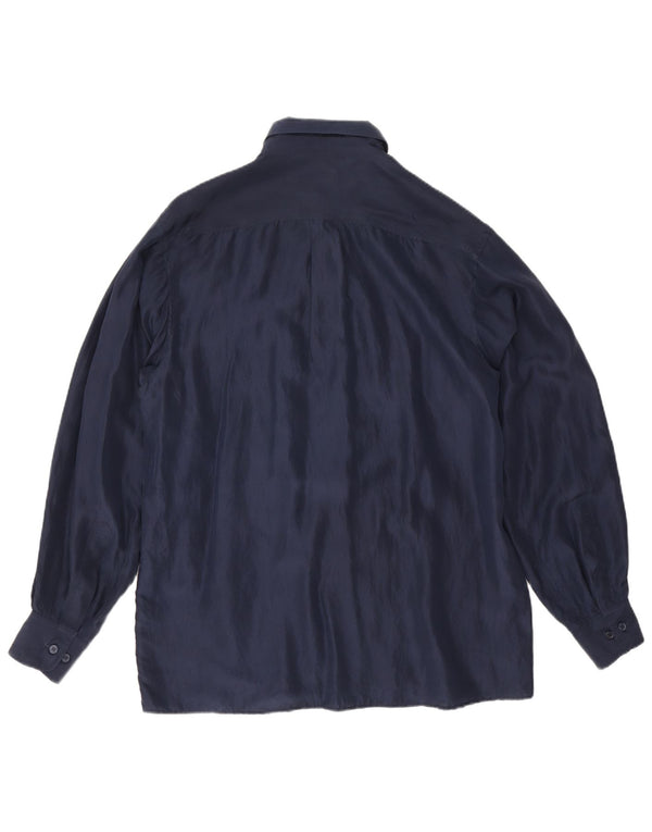Camisa masculina vintage grande seda azul marinho