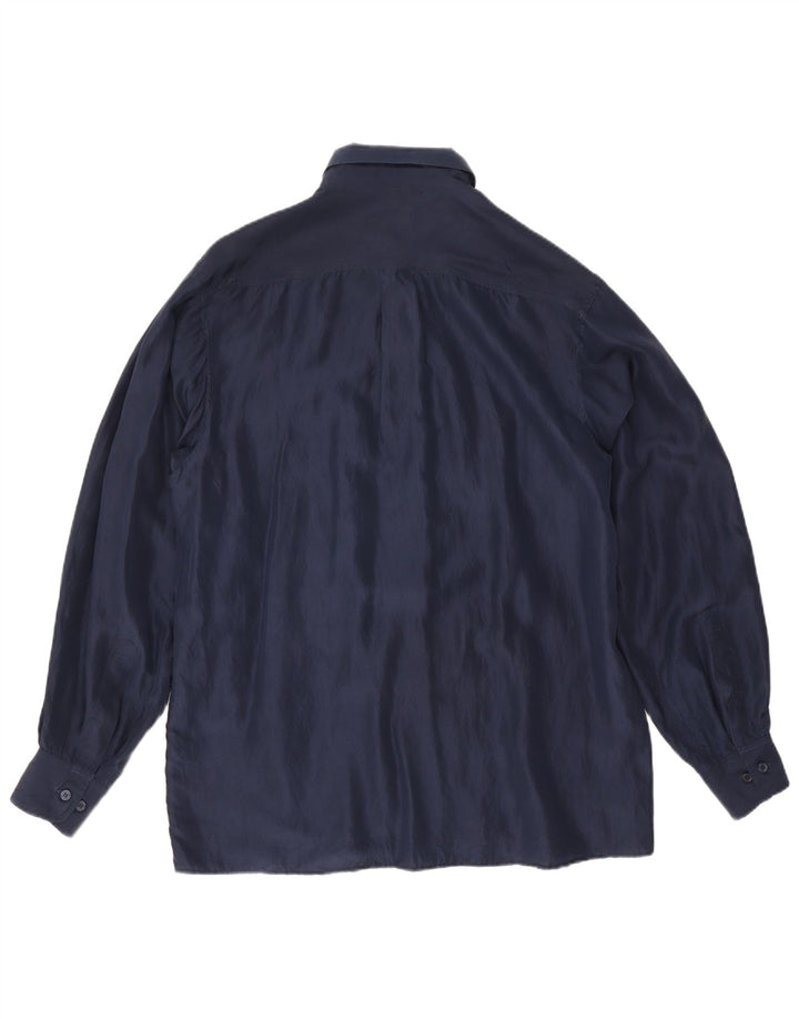 Camisa masculina vintage grande seda azul marinho