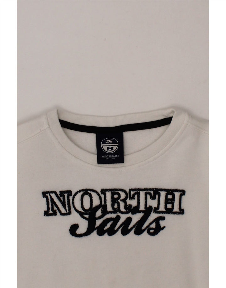 NORTH SAILS Girls Graphic Sweatshirt Jumper 5-6 Years White Cotton Vintage North Sails and Second-Hand North Sails from Messina Hembry 