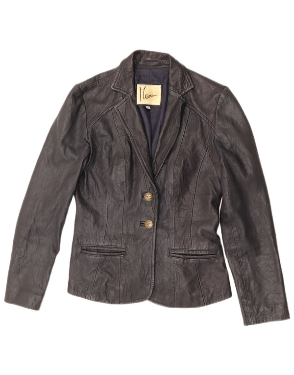 Jaqueta blazer feminina vintage de couro com 2 botões IT 44 couro preto médio