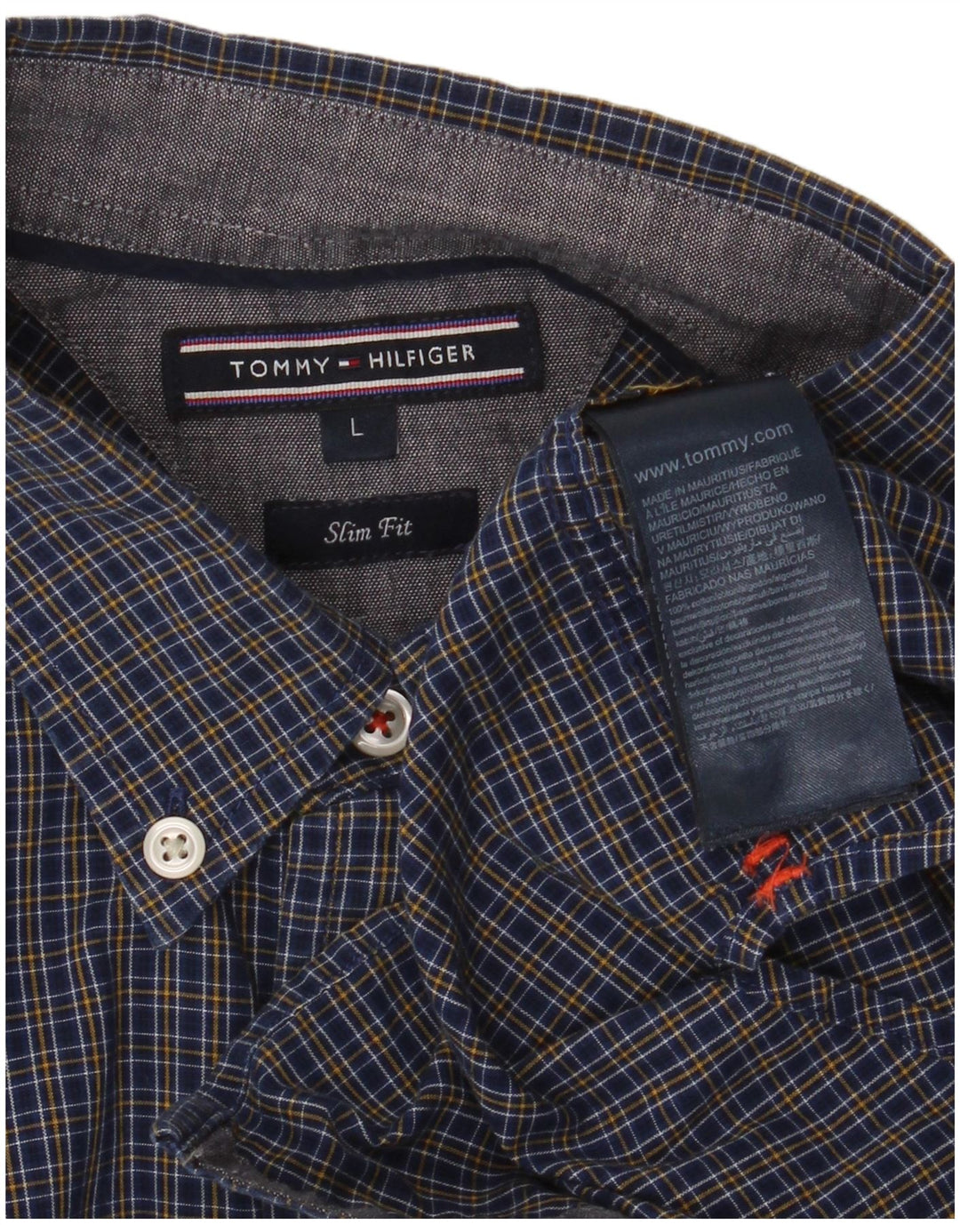 Tommy Hilfiger Camisa masculina Slim Fit grande algodão xadrez azul marinho