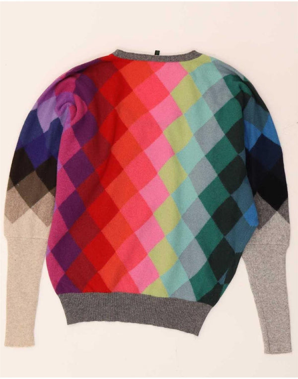 Suéter feminino Benetton com gola canoa UK 10 pequeno multicolorido