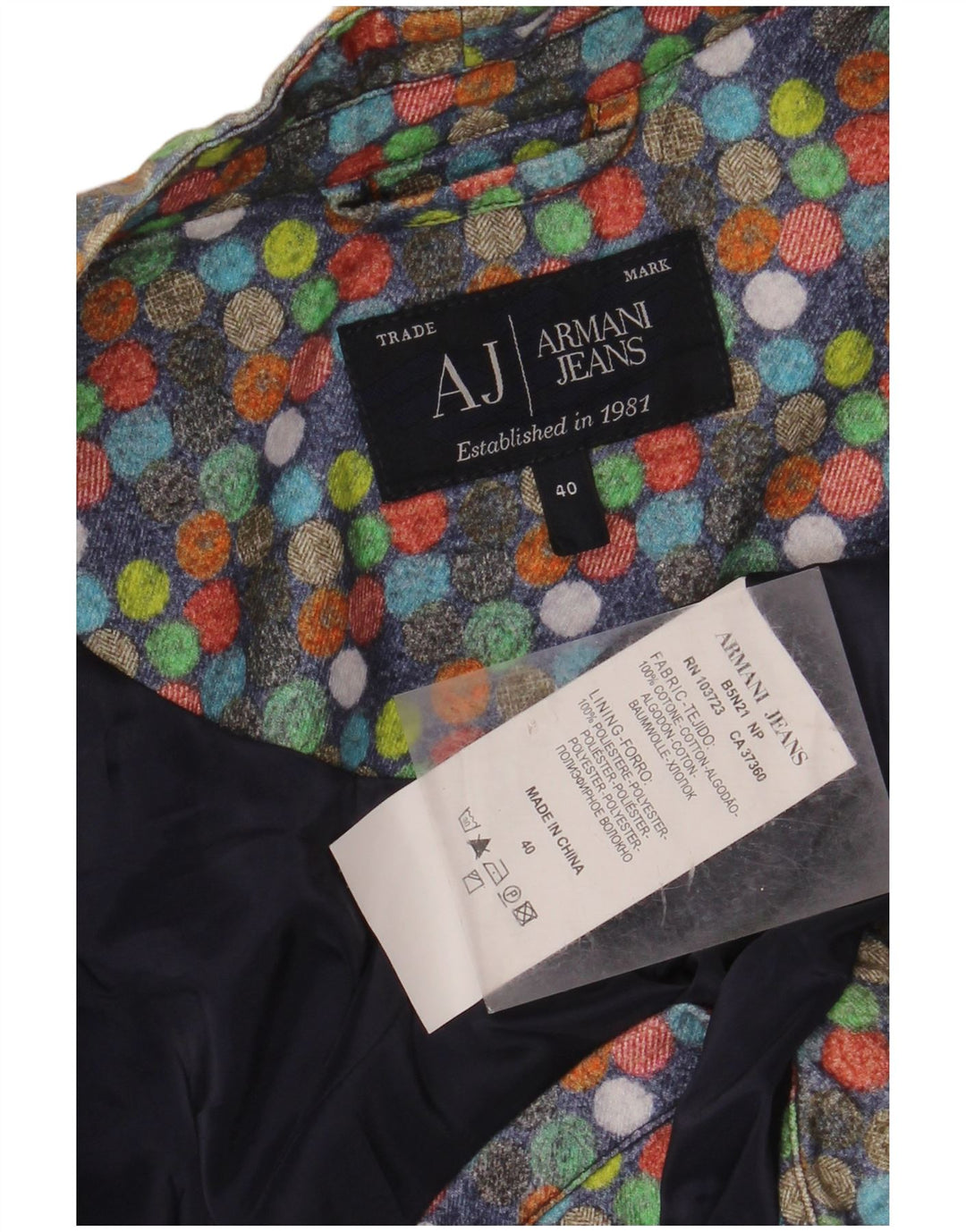 Jaqueta blazer feminina ARMANI JEANS IT 40 pequena bolinha multicolorida