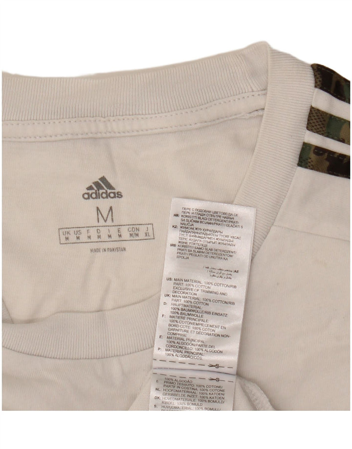 Adidas Mens Camiseta Top Médio Algodão Branco