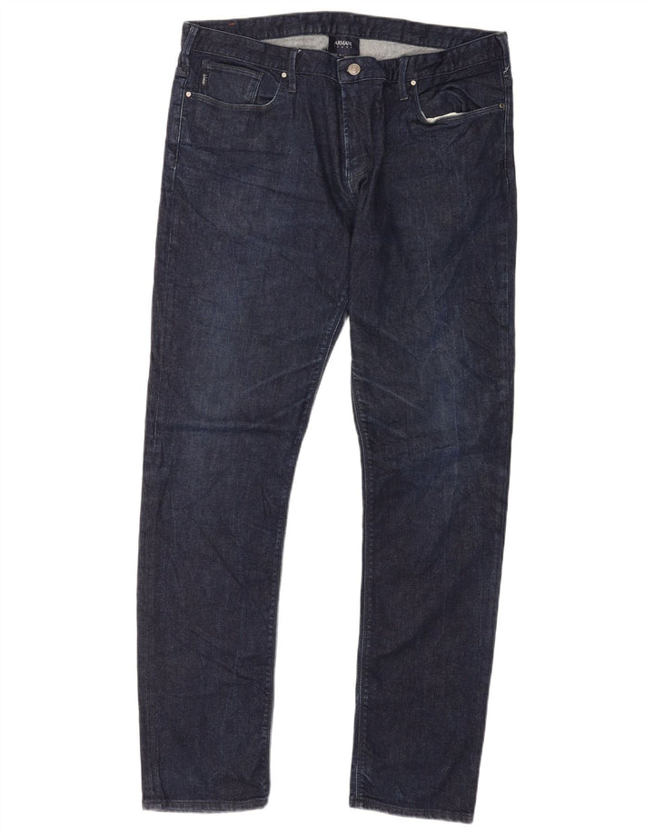 Armani Mens Slim Jeans W36 L34 Azul Marinho Algodão