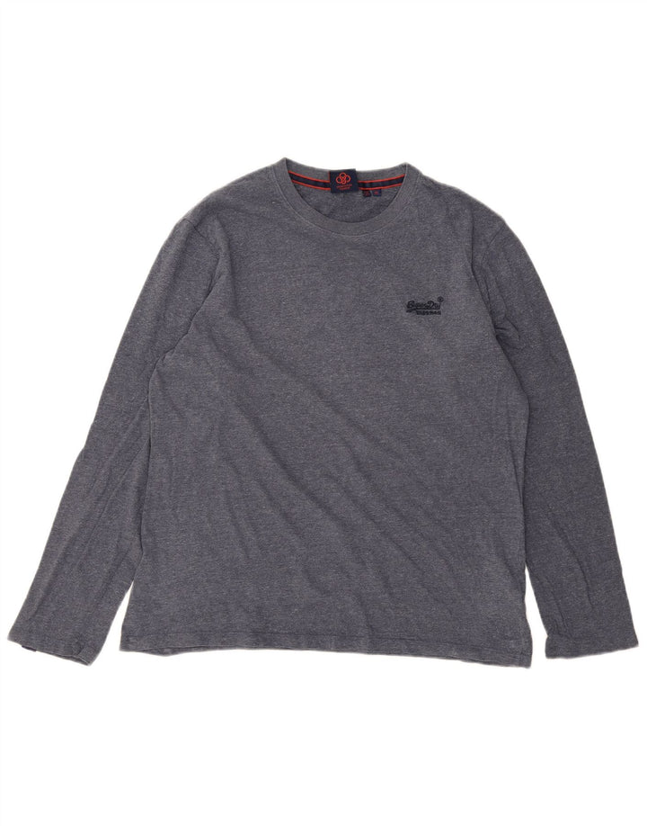 SUPERDRY Top masculino de manga comprida XL algodão manchado azul