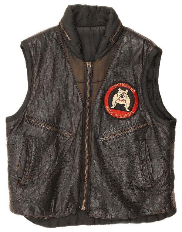Colete masculino Americanino de couro gráfico UK 42 XL preto colorblock