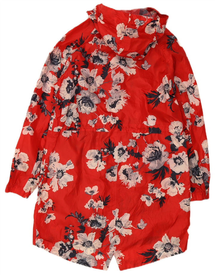 Capa de chuva feminina com capuz Joules UK 12 poliéster floral vermelho médio