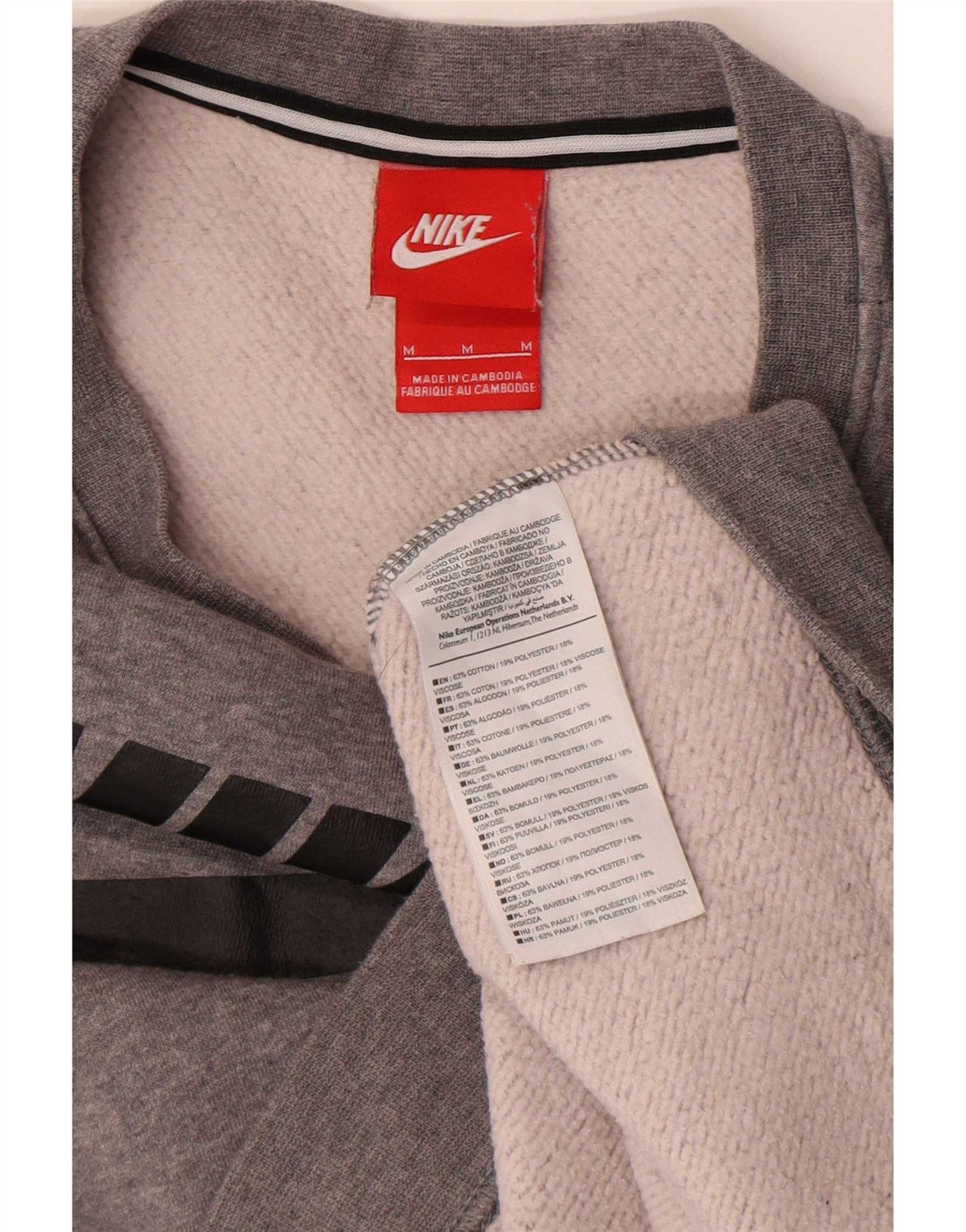 Moletom gráfico feminino Nike Jumper UK 14 algodão manchado cinza médio
