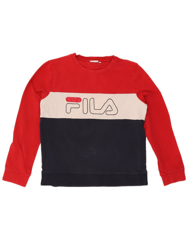 Fila moletom gráfico feminino jumper UK 16 grande bloco colorido multicolorido