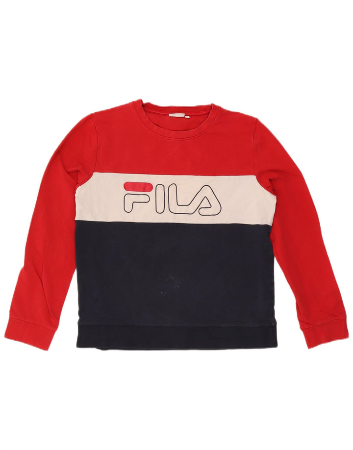 Fila moletom gráfico feminino jumper UK 16 grande bloco colorido multicolorido