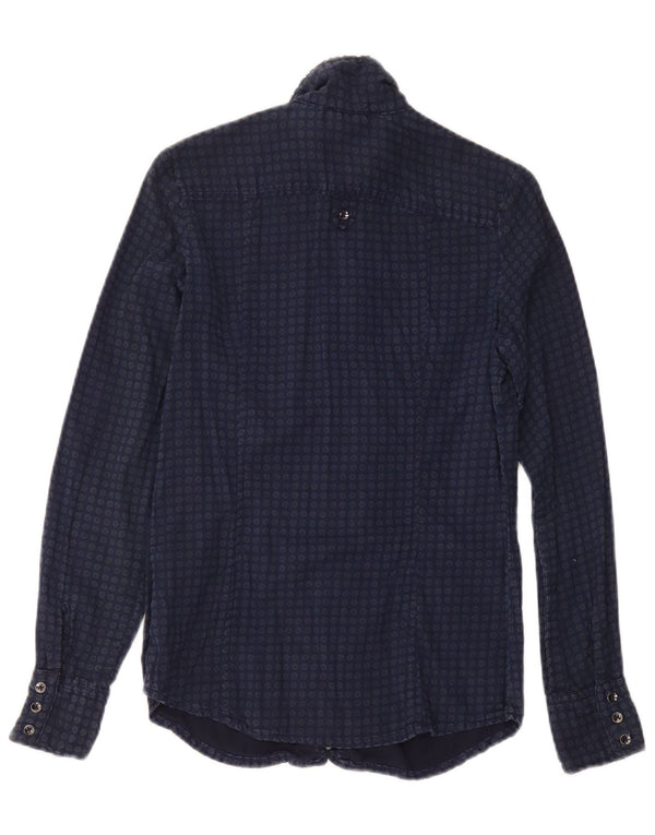 Camisa feminina Gas com babados na frente UK 2 2XS azul marinho algodão manchado