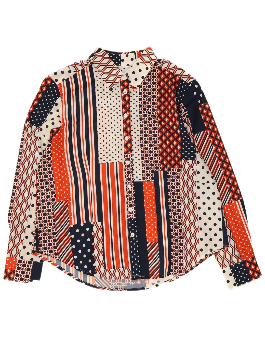 Camisa feminina vintage UK 18 XL patchwork multicolorido