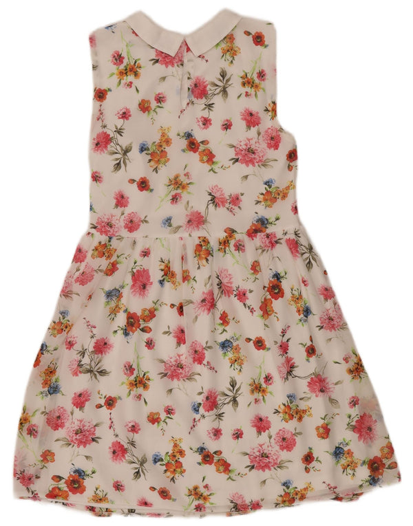 Vestido feminino Zara Trafaluc sem mangas evasê UK 12 médio branco floral