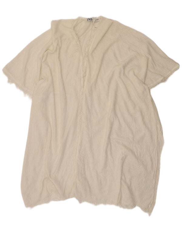 Cardigã feminino Zara Longline manga curta oversized UK 14 médio branco