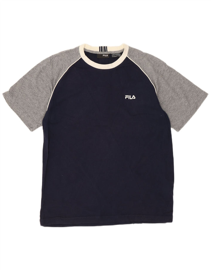 Camiseta masculina Fila top pequeno algodão colorblock azul marinho