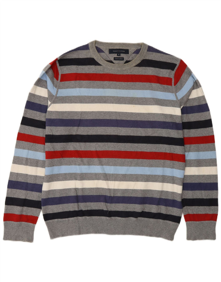 Suéter masculino Tommy Hilfiger com gola redonda listrado médio multicolorido