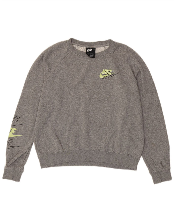 Nike feminino oversized crop moletom jumper UK 10 pequeno cinza manchado