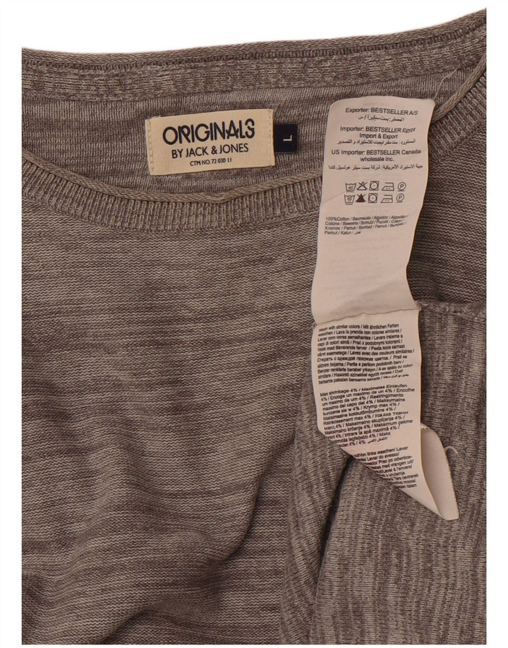 JACK & JONES Top masculino de manga comprida grande algodão cinza