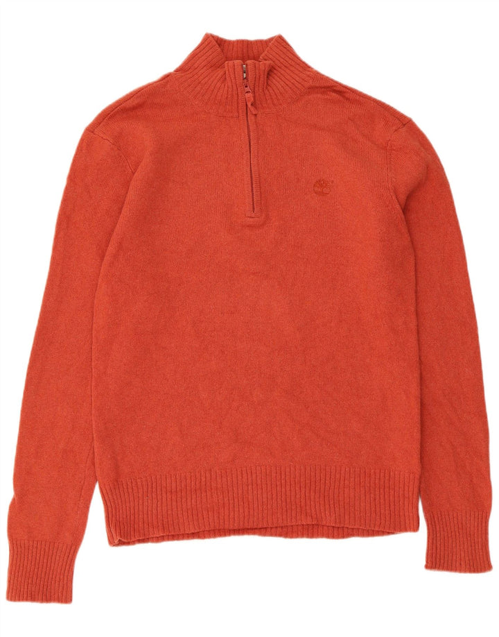 Suéter masculino Timberland com zíper e gola grande em lã de carneiro laranja