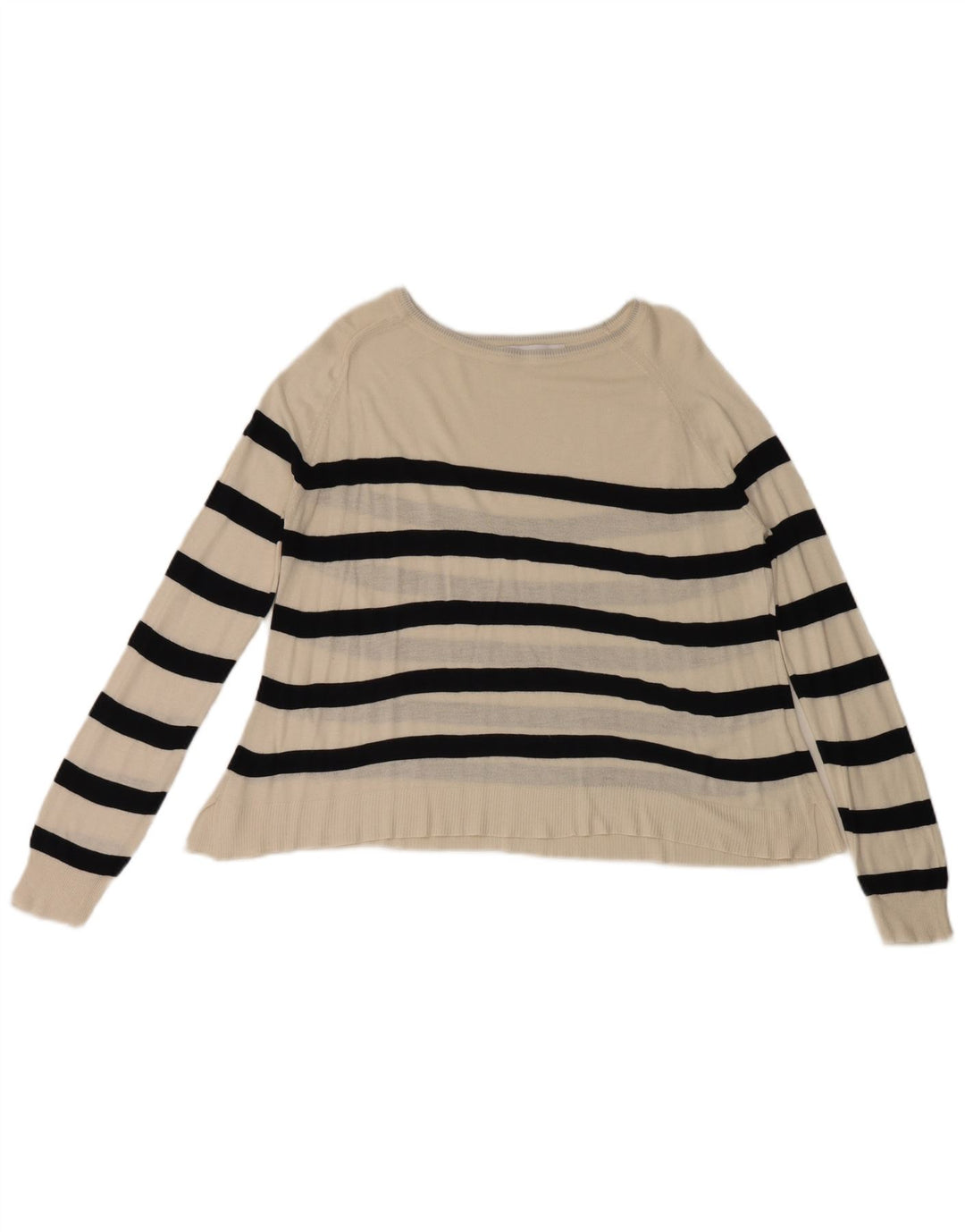 Suéter feminino Zara com gola canoa UK 14 listrado branco médio
