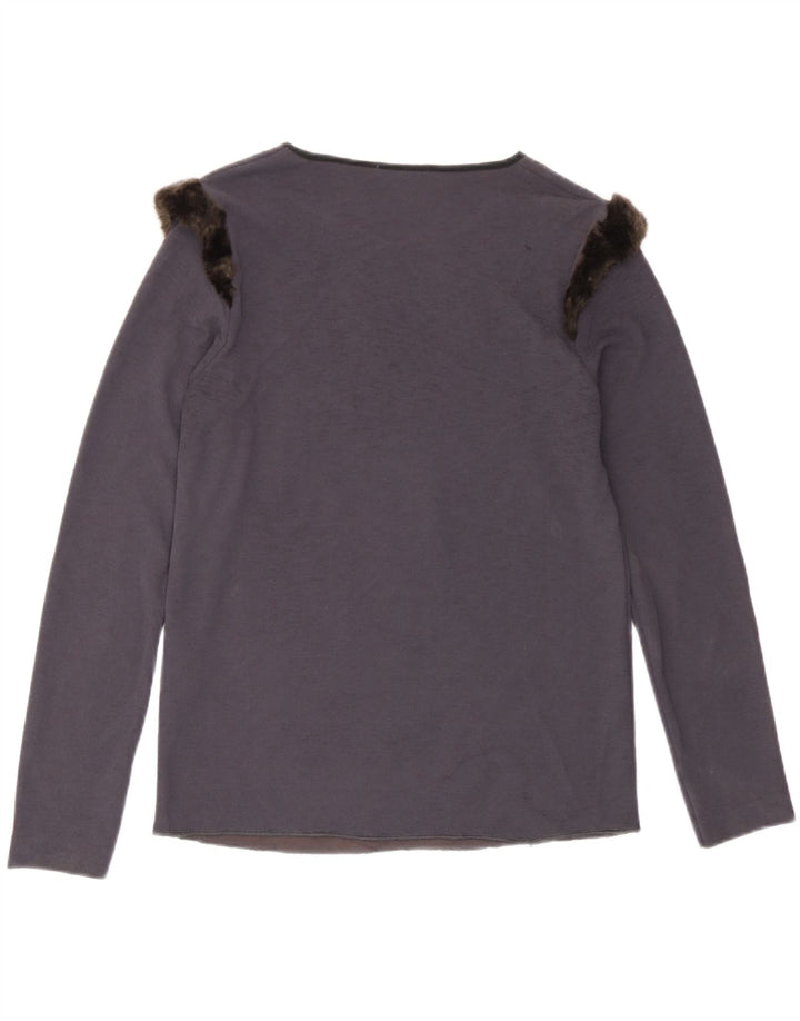 Top feminino Zara manga comprida UK 10 pequeno poliéster cinza