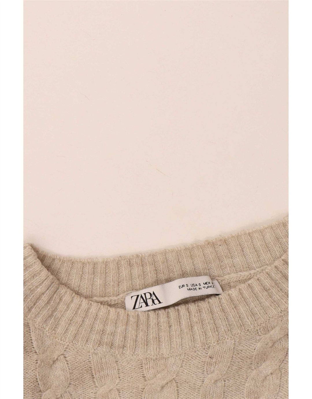 Zara Suéter feminino oversized com gola redonda Reino Unido 10 pequeno bege