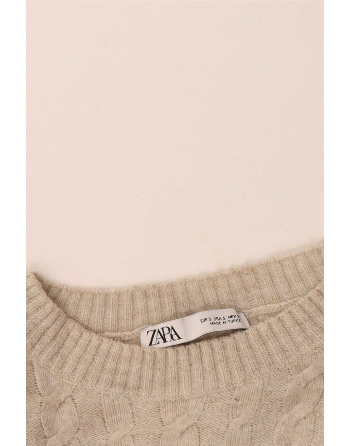 Zara Suéter feminino oversized com gola redonda Reino Unido 10 pequeno bege