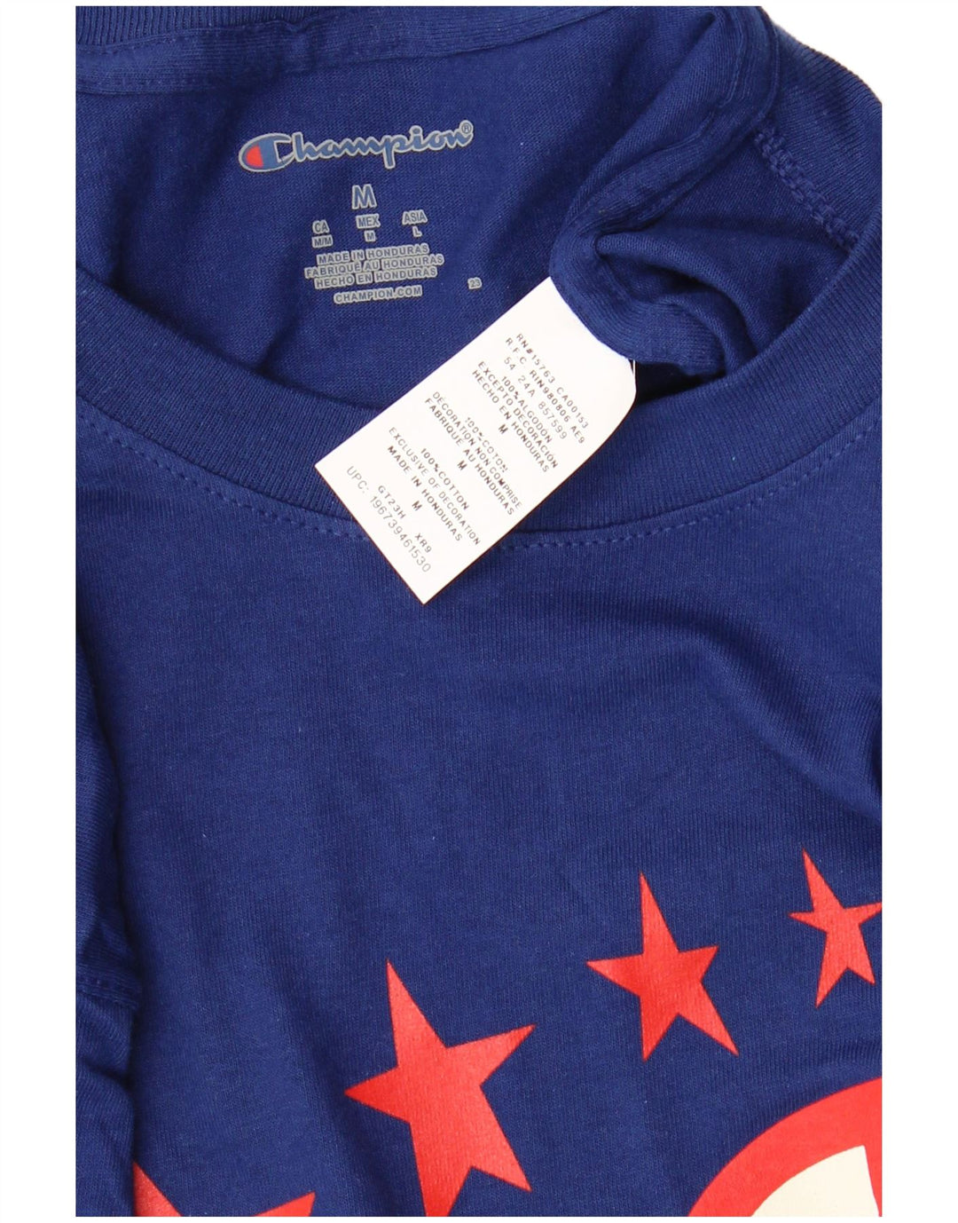 Camiseta gráfica masculina CHAMPION Top médio algodão azul marinho