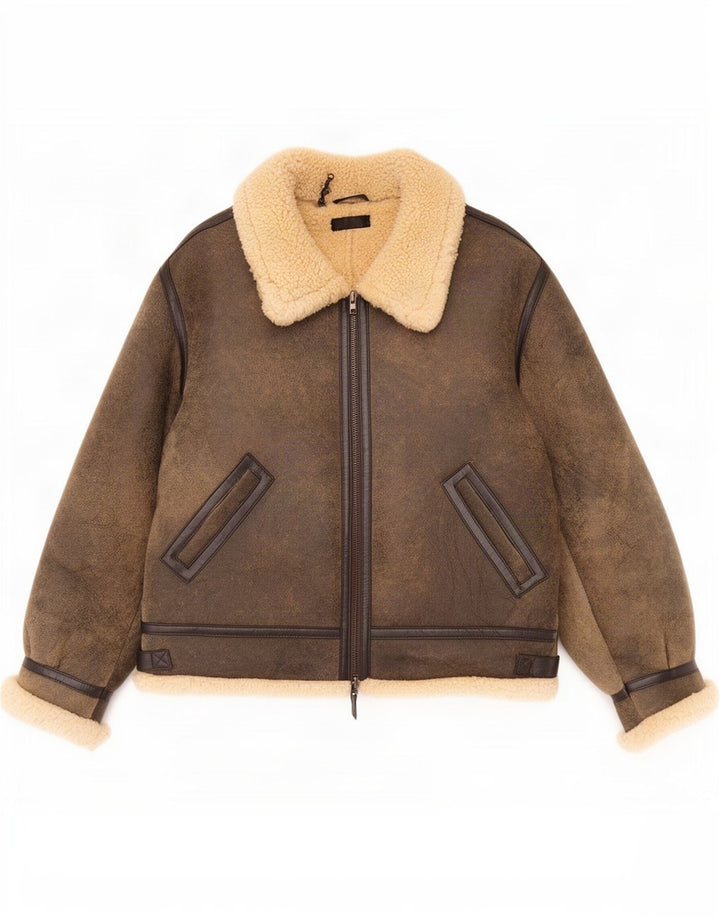Jaqueta masculina Wallace Sacks Shearling UK 40 grande couro cinza