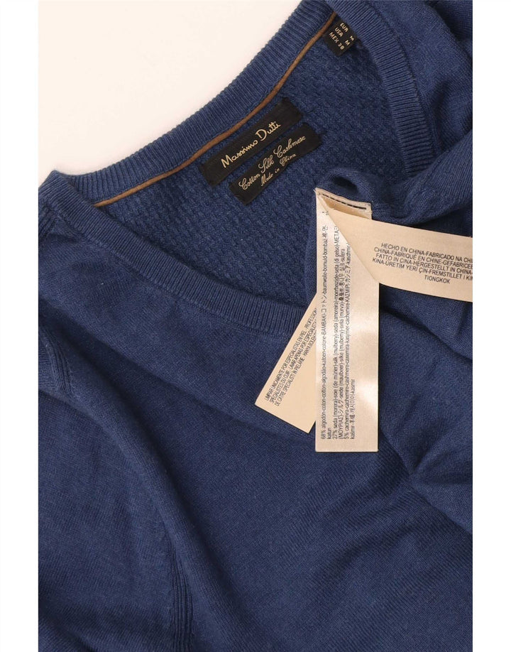 Suéter masculino Massimo Dutti com decote em V médio algodão azul marinho