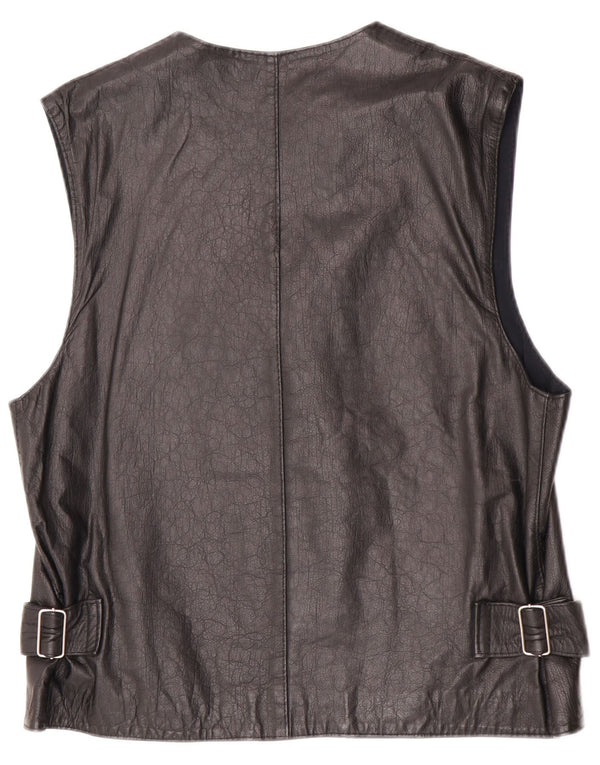 Colete de couro masculino vintage UK 36 pequeno preto
