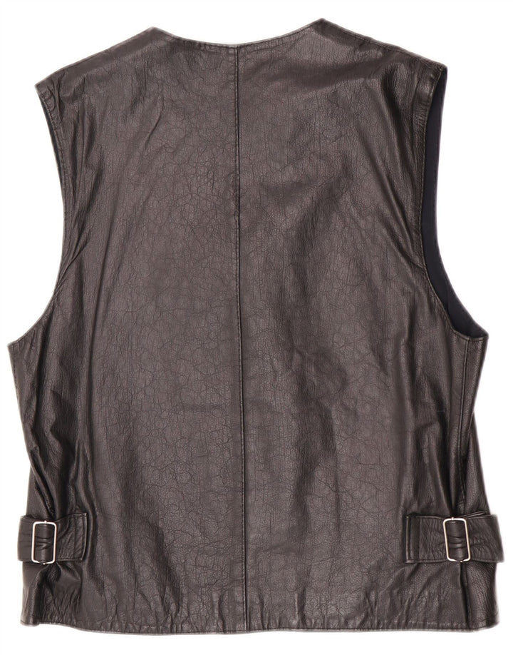 Colete de couro masculino vintage UK 36 pequeno preto