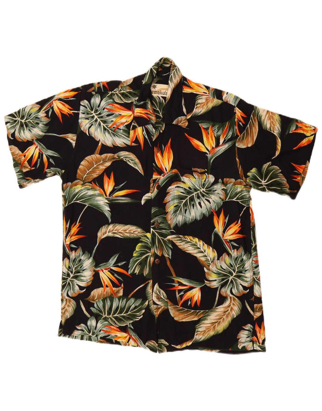KARMAKULA Camisa masculina de manga curta média preta floral viscose