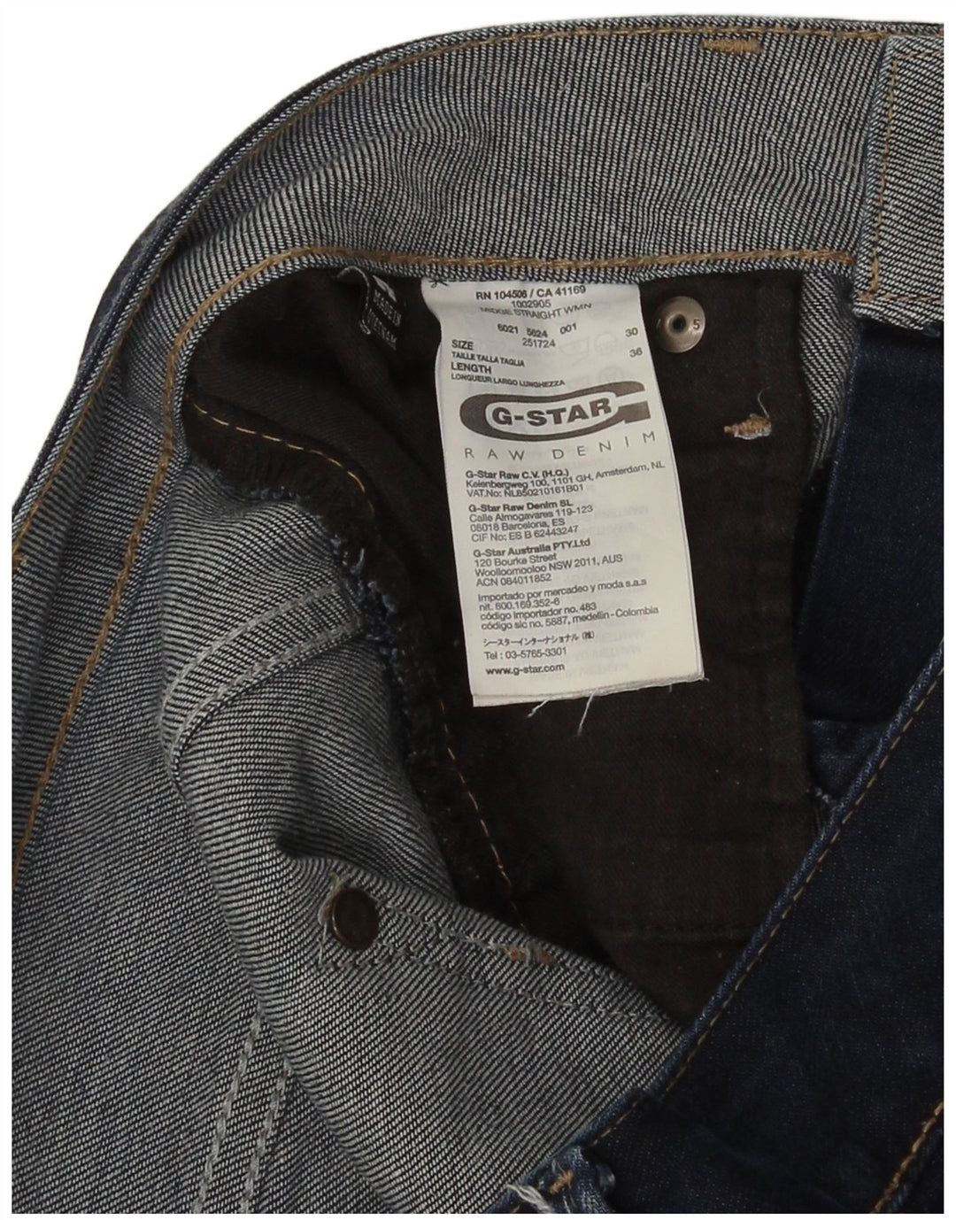 Jeans retos femininos G-Star W30 L36 algodão azul marinho