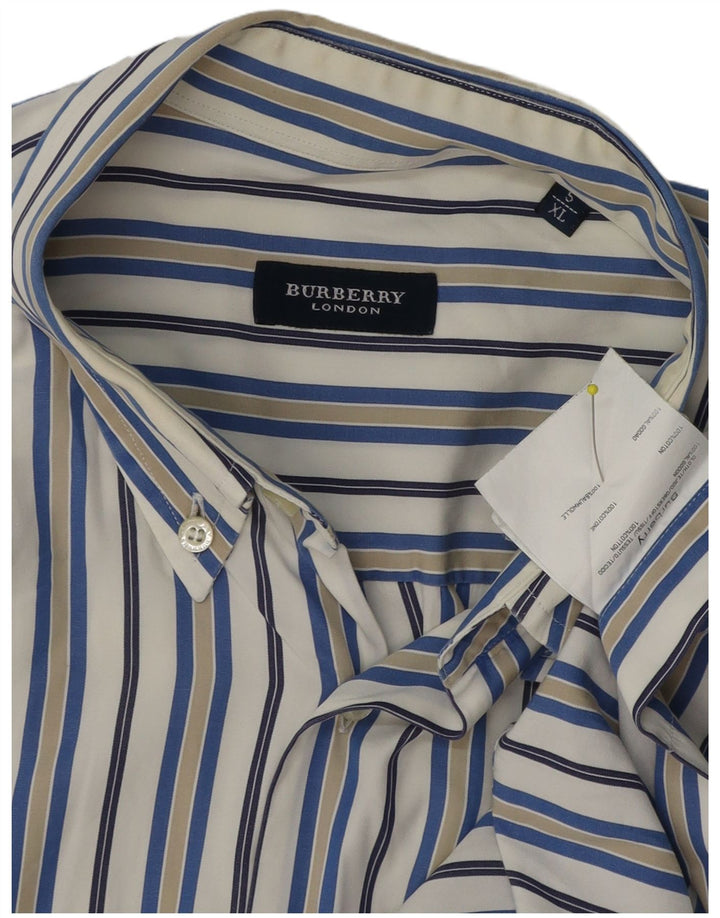 Camisa masculina de manga curta Burberry XL branca listrada de algodão
