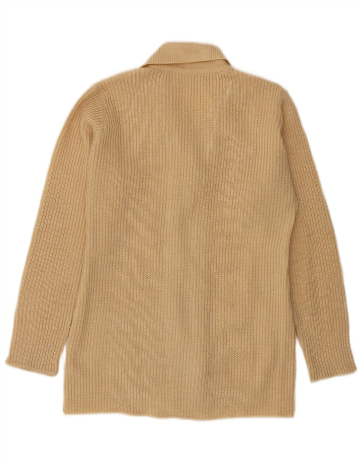 Suéter cardigã feminino vintage Reino Unido 12 bege médio
