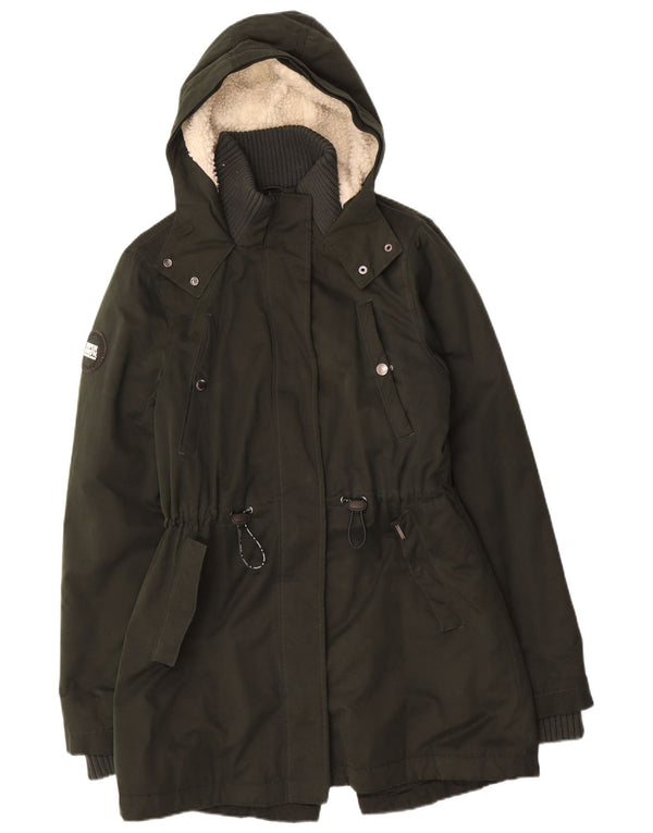 Jaqueta feminina Sherpa Parka com capuz SUPERDRY Reino Unido 14 grande acrílico verde