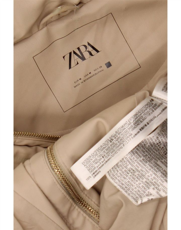 Casaco feminino acolchoado com capuz sem mangas ZARA UK 14 poliéster bege médio