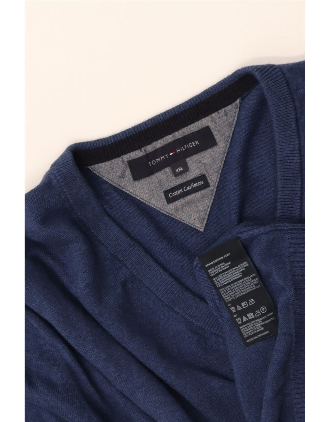 Suéter masculino TOMMY HILFIGER com decote em V 2XL algodão azul marinho