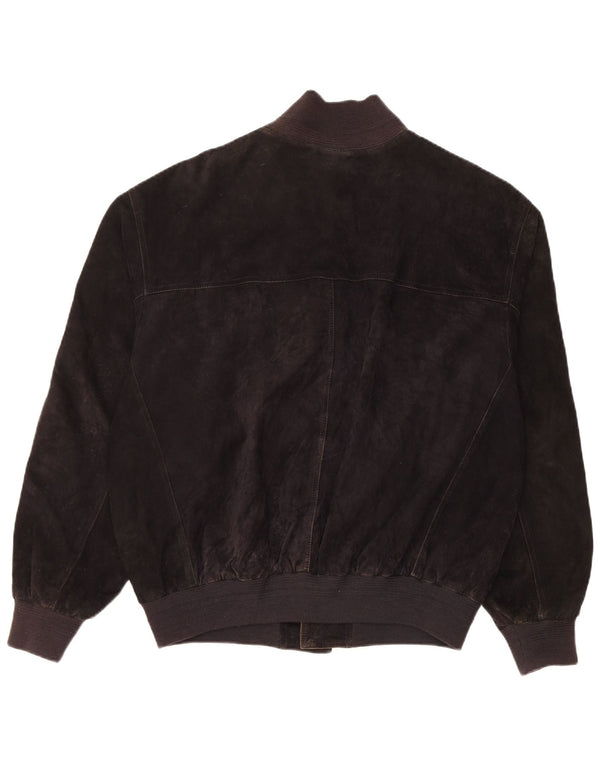 Jaqueta bomber masculina vintage de camurça IT 48 couro preto médio