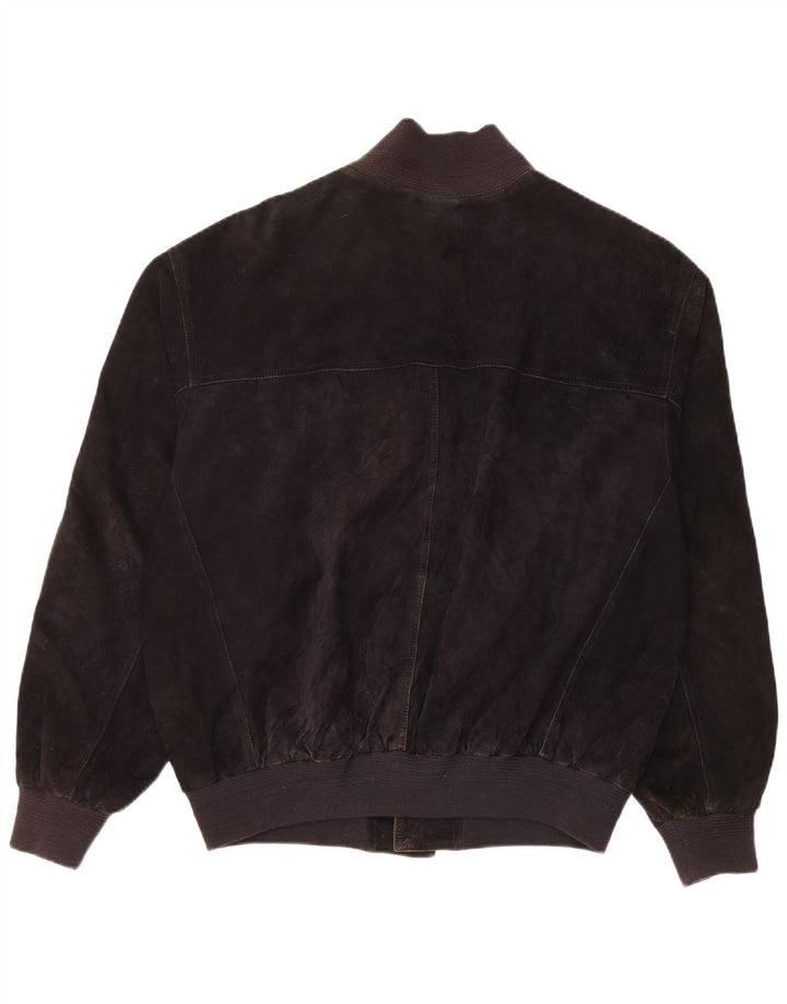 Jaqueta bomber masculina vintage de camurça IT 48 couro preto médio