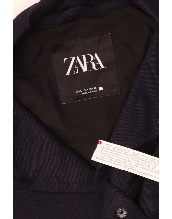 Zara Mens Bomber Jacket UK 40 Grande Poliéster Azul Marinho