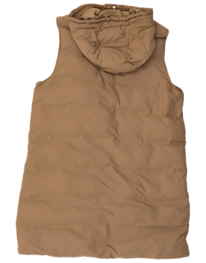 Zara Casaco feminino acolchoado com capuz e sem mangas Reino Unido 14 Médio Bege